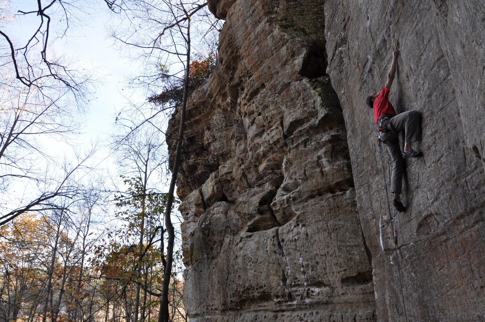 Me climbing Random Precision at the Red River Gorge